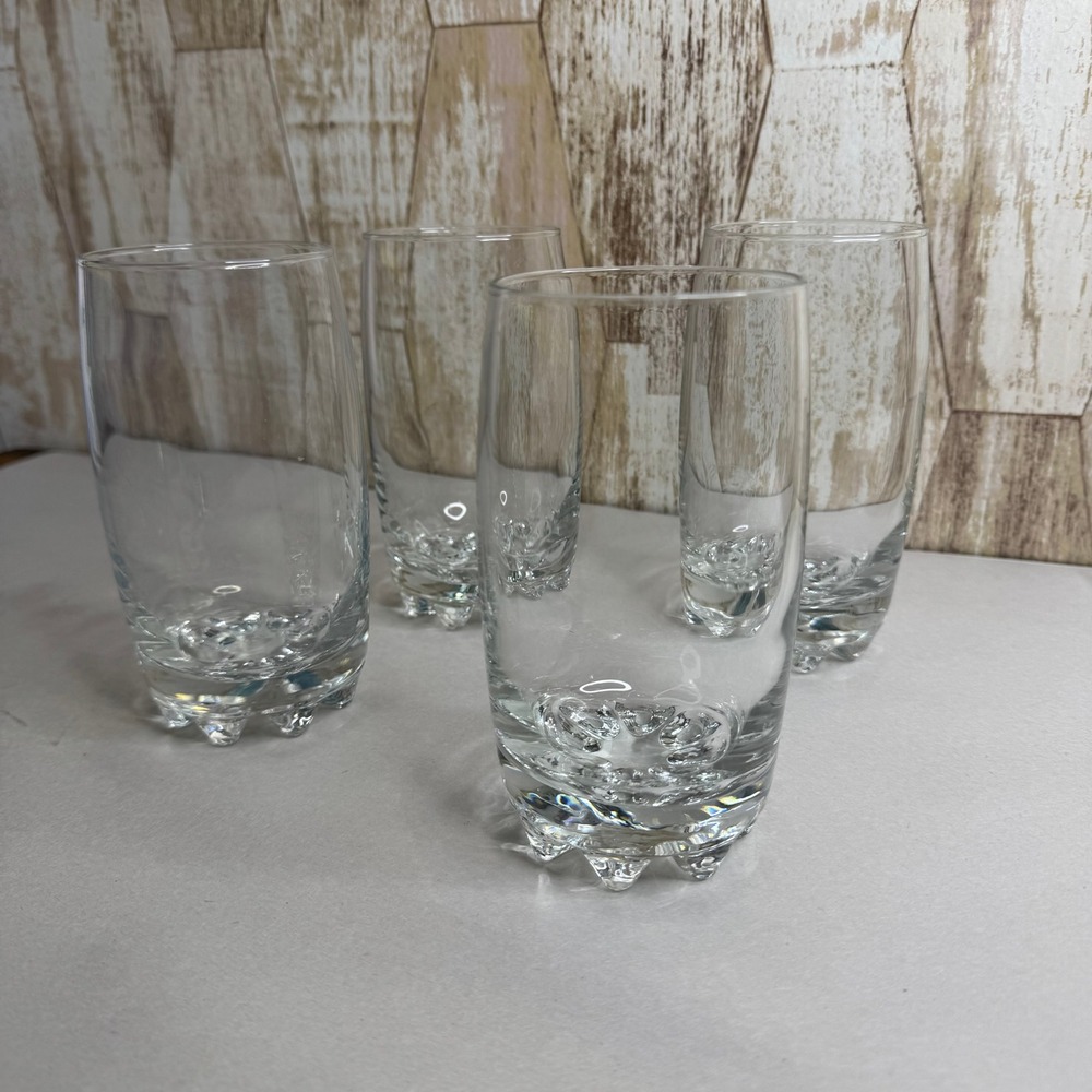 Vintage Set of 4 Italian Bubble Heavy Base Clear Glass Highball Tumblers Italy